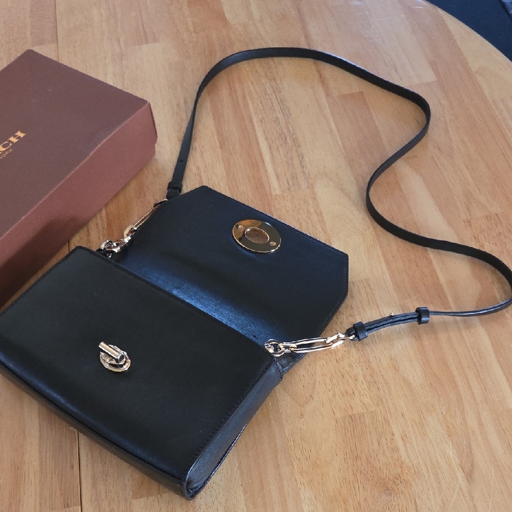 Coach Black Leather Crossbody with Gold Turnlock